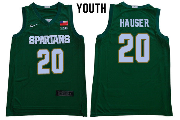 2019-20 Youth #20 Joey Hauser Michigan State Spartans College Basketball Jerseys Sale-Green